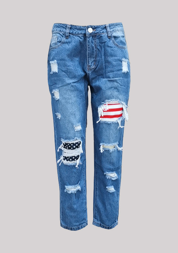 Ripped Straight Denim Trousers