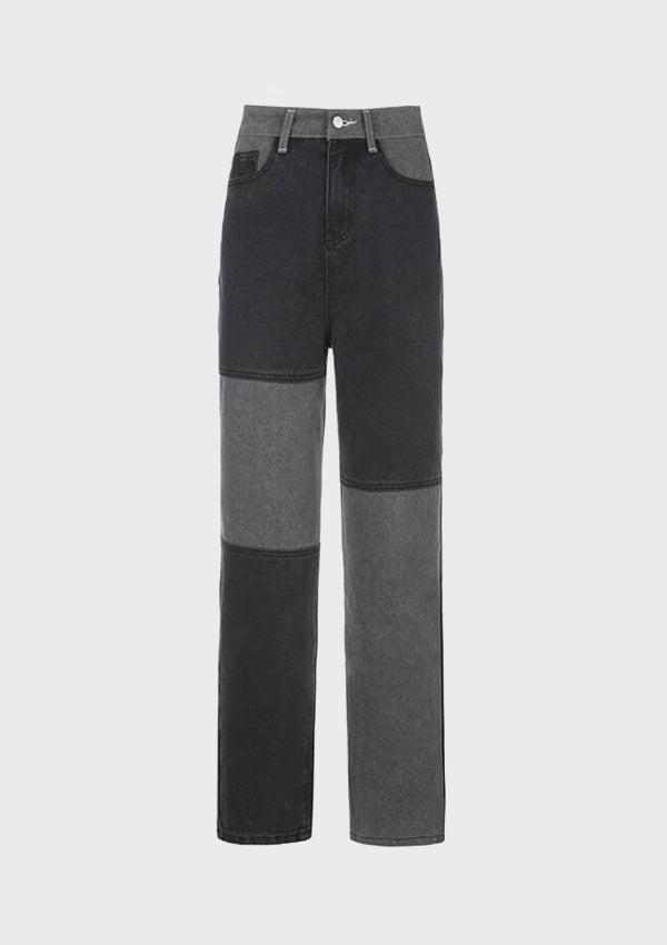 Contrast Patchwork Straight-leg Jeans