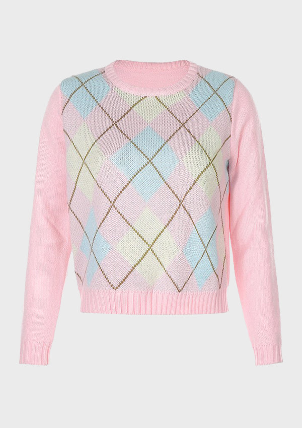 Argyle Contrast Color Sweater