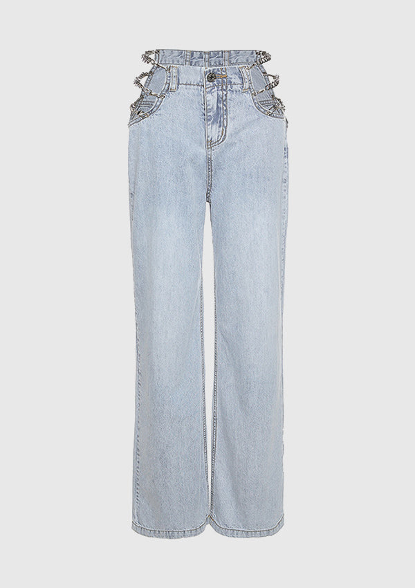 High Waisted Hollow Out Jean Pants