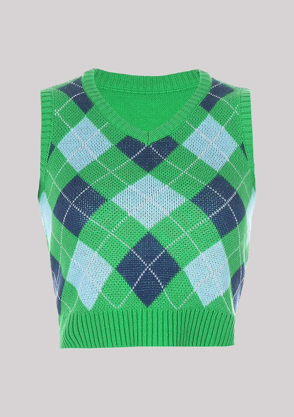 Argyle Plaid Knitted Sweater Vest
