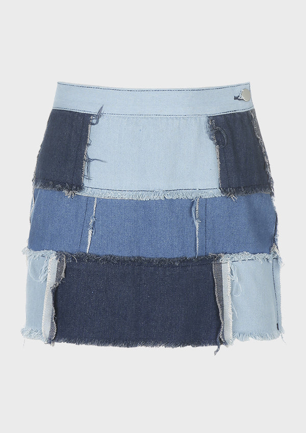 Patchwork Button Jeans Skirts