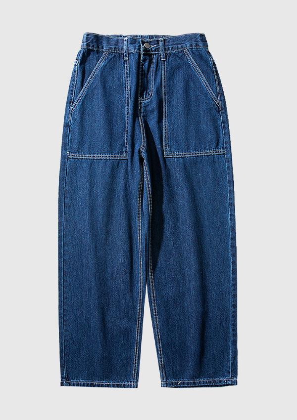 Distressed Washed Loose Large Pocket Wide-leg Jeans