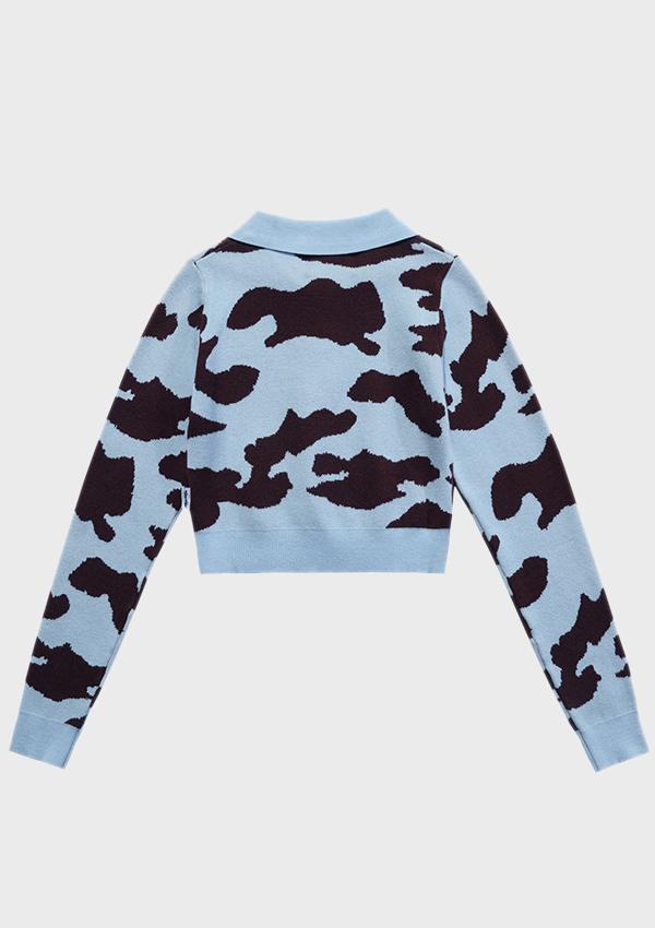 Cow Pattern Lapel Short Knitted Sweater