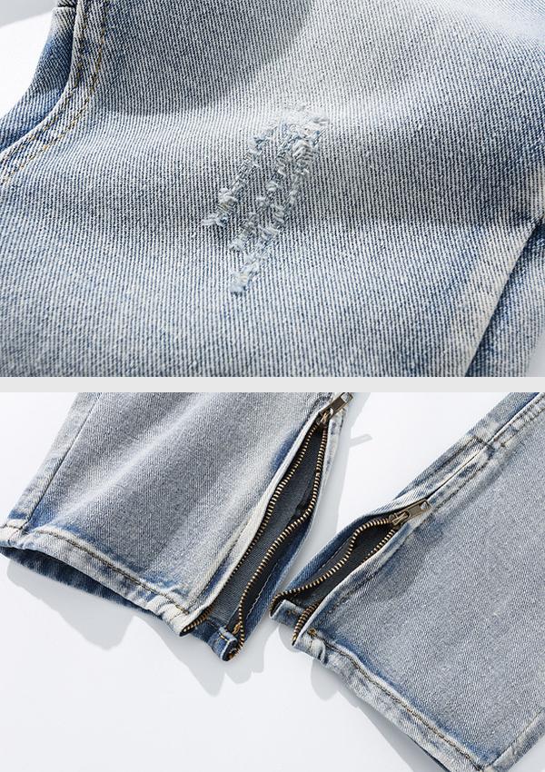 Washed and Distressed Zipper Jeans