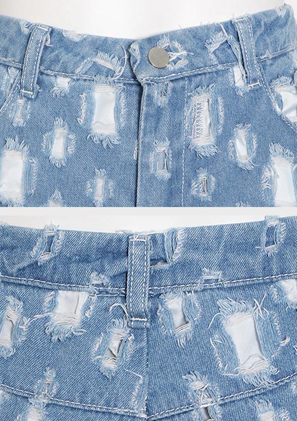 Retro Distressed Holes Cut Out Washed Jeans