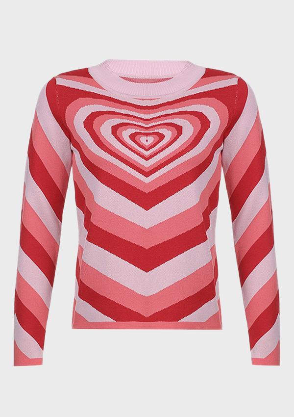 Rainbow Heart Print Half Turtleneck Sweater