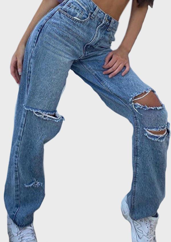 High-rise Ripped Jeans Straight-leg Pants