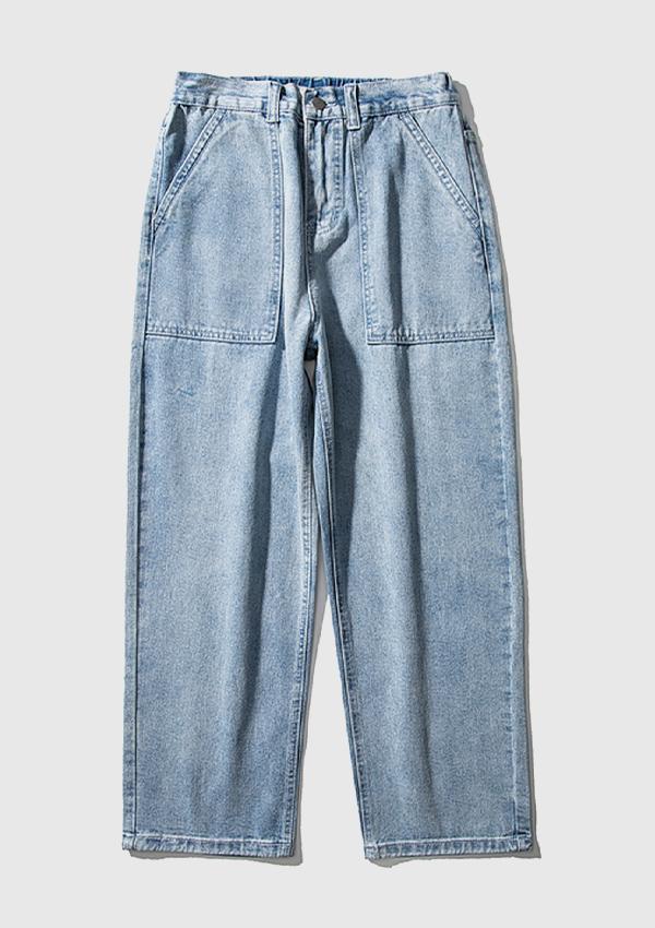 Distressed Washed Loose Large Pocket Wide-leg Jeans
