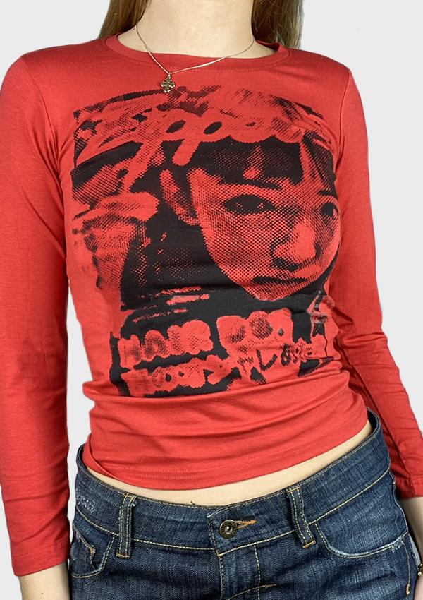 Face Print Long-sleeved Round Neck T-shirt