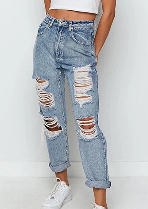 Women's Jeans with Ripped Holes In Europe and America