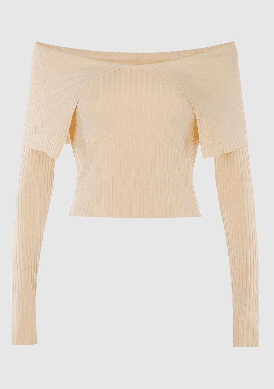 Exposed Shoulders Fitted Knitted Sweater